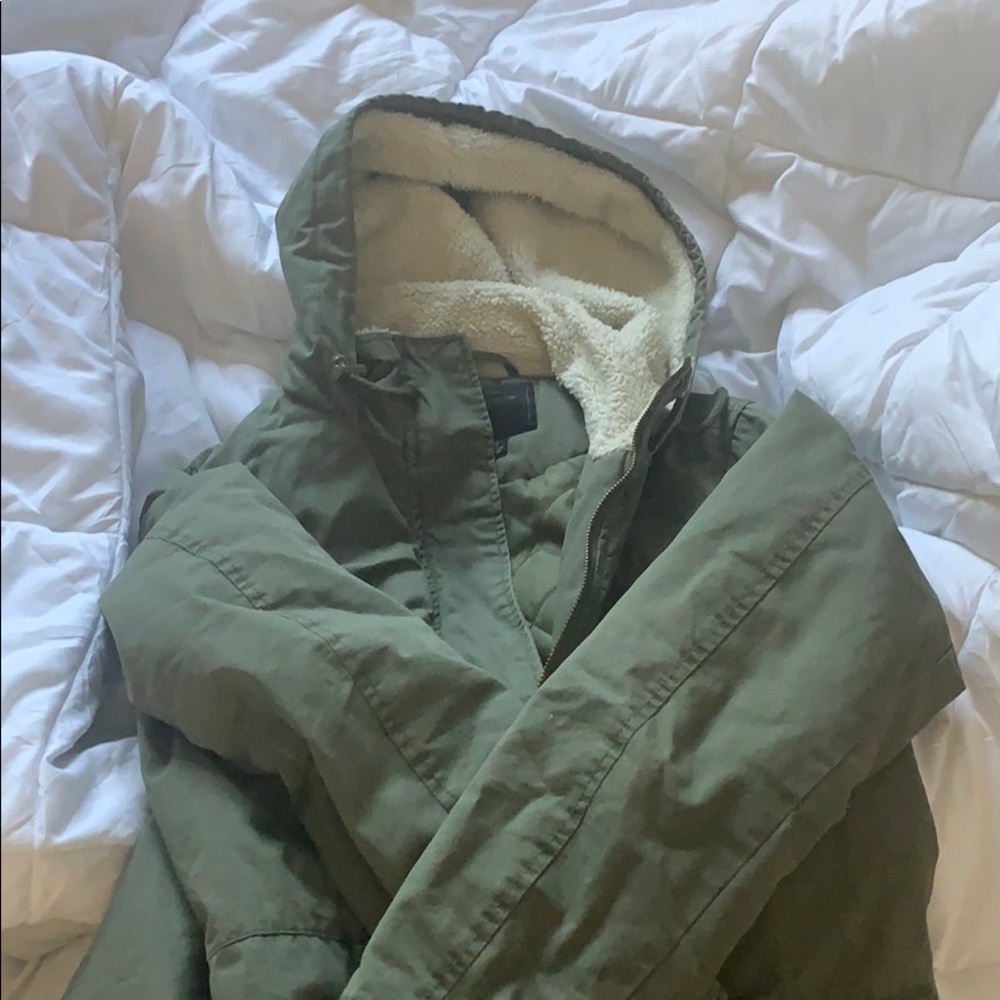 Green fur hood jacket